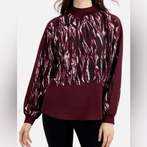 Women's Burgundy Patterned Top